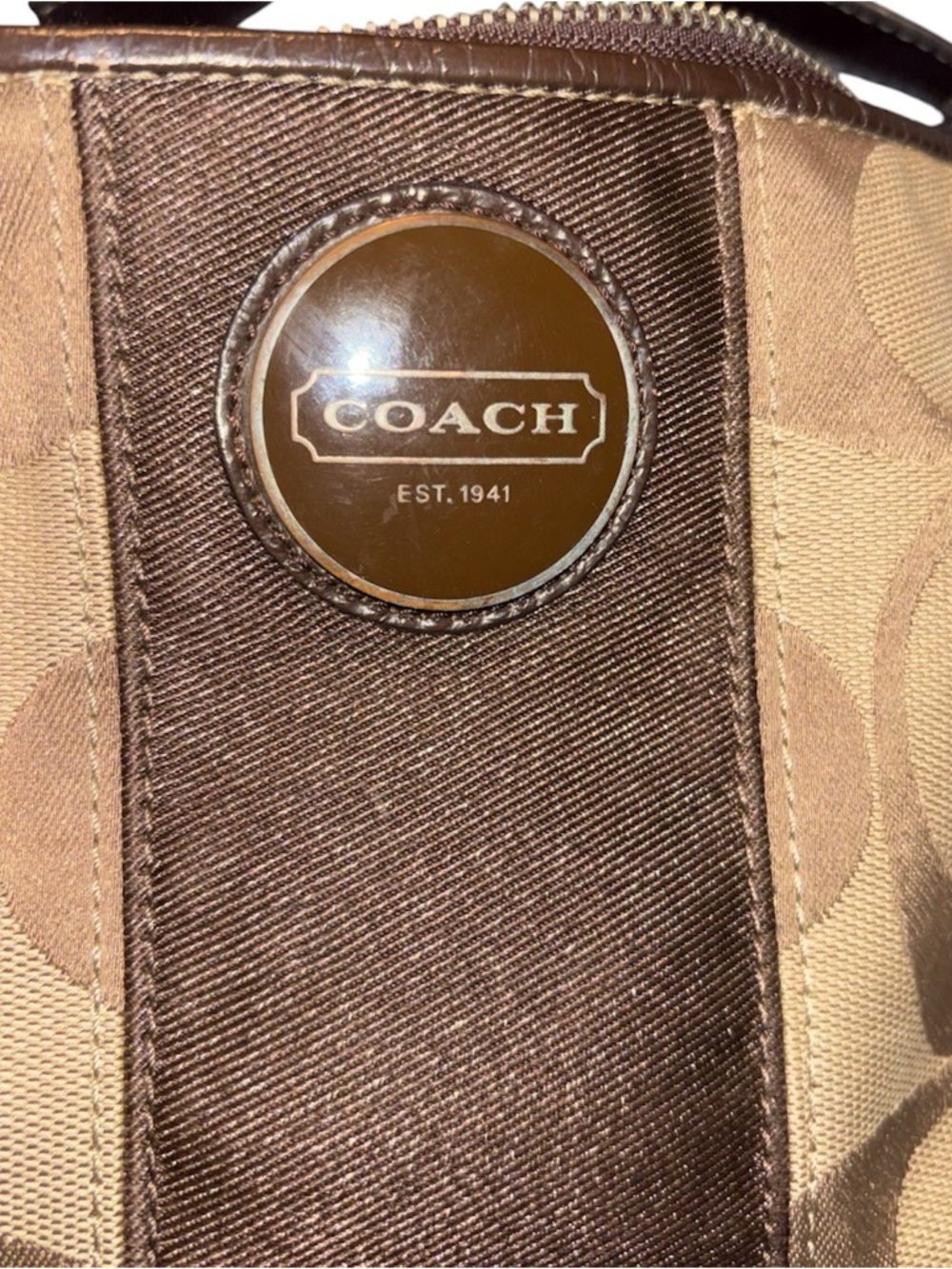 Coach Tan and Brown Signature Canvas Purse with Card Case - Picture 10 of 14